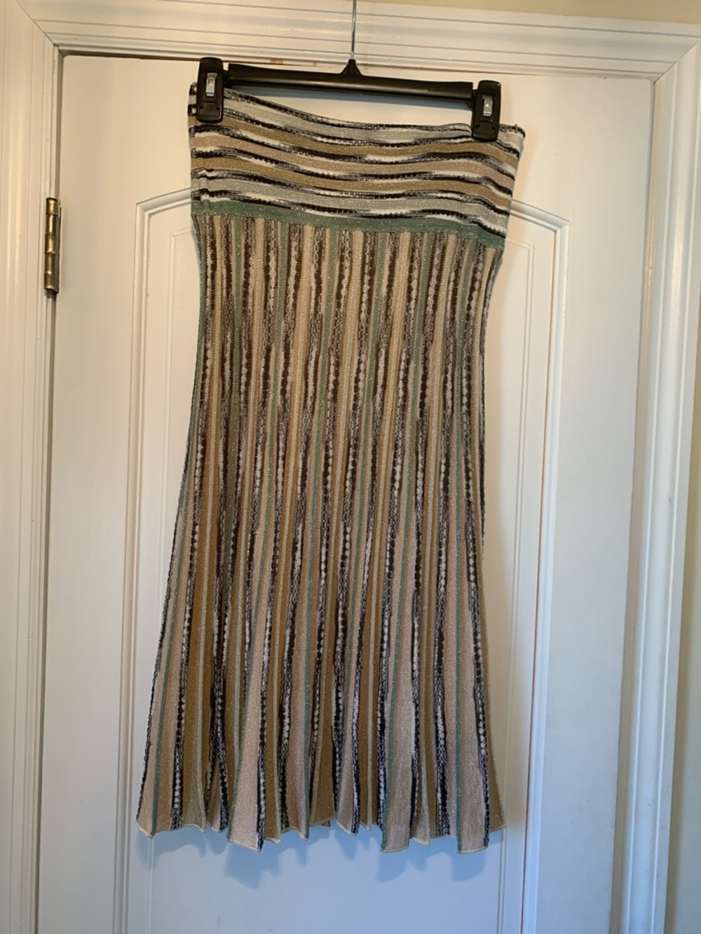Missoni Striped Knit Midi Skirt in Beige and Green